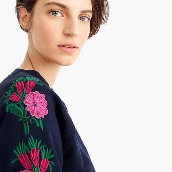 J Crew Sweatshirt withFloral Embroidery on Sleeves - Picture 2 of 7